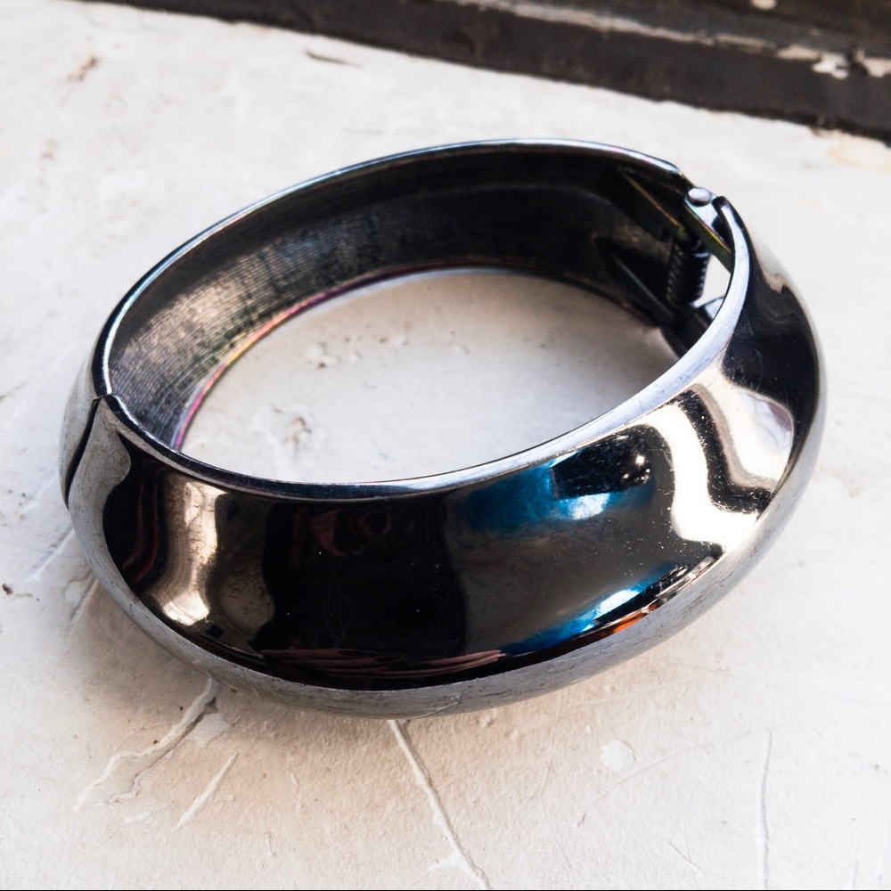 Black metallic cuff bangle bracelet
